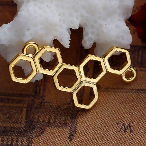2pc Gold Plated Honeycomb Charms - 26x13mm - Bees, Honey Comb, Necklace, Jewelry Making Supplies, Jewelry Finding, Ships from USA - N34