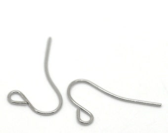 May include: Two silver earring hooks, each with a small loop at the top and a curved wire that ends in a point.