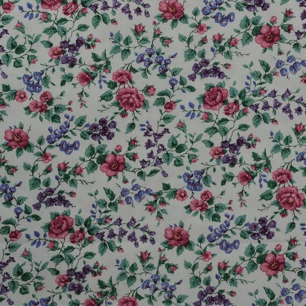 Cotton Floral Fabric, Cotton Quilting Fabric, Cotton Fabric, Pink Rose Fabric Remnant, Sewing Fabric - 1 3/8 Yard - CFL2329