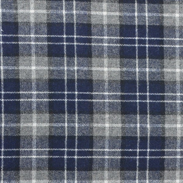 Plaid Wool Fabric Remnant, Wool Plaid Fabric, Navy Blue Plaid, Navy and Gray Fabric - 52" x 30" - WSF2067