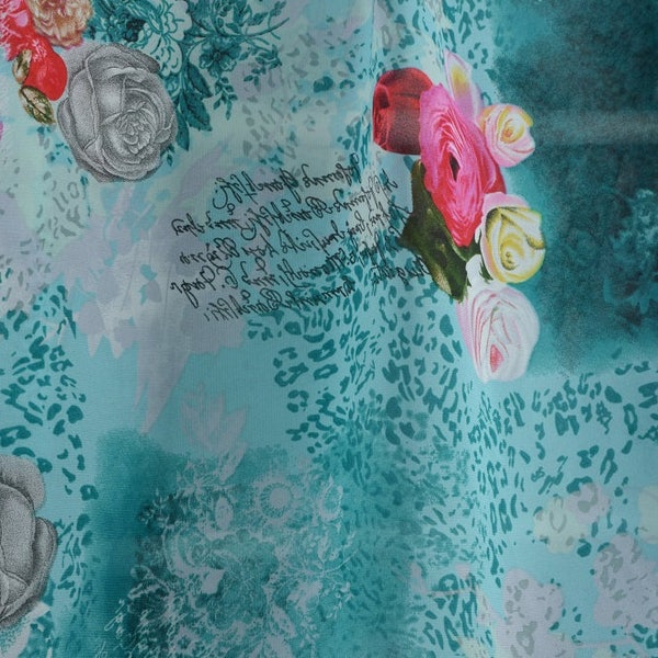 Tissu mousseline de soie, tissu léger, robe en tissu, tissu bleu sarcelle, voilage, tissu fleuri par la Cour - Cour de 1 1/8 - SF2521