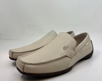 Lacoste Argon LX 3 Loafers Men 9.5 Off White Pebbled Leather Driving Moccasins