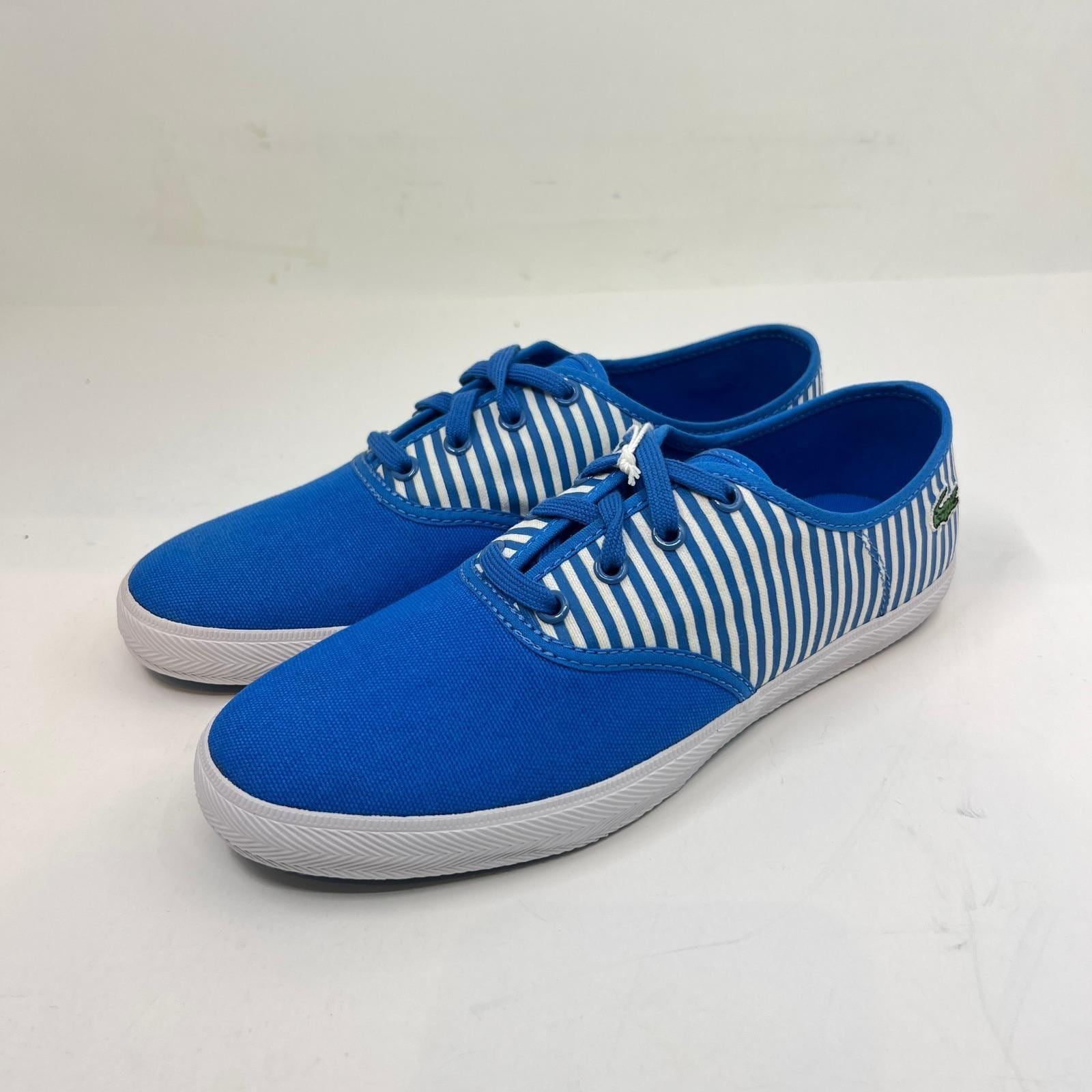 Lacoste Gambetta Sneakers Women 7 Blue White Striped Canvas Low Top Vintage NWB