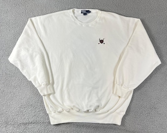 Polo Ralph Lauren-sweater heren XL White Golf Crest geborduurde ronde hals VTG