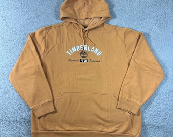 Timberland Hoodie Men's XL Mustard Yellow Graphic Logo Pullover Fleece Vintage