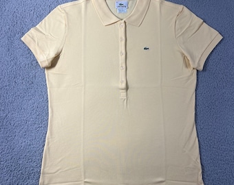 Lacoste Polo Shirt Women XL (EU/14) Yellow Pique Stretch Short Sleeve Button Up