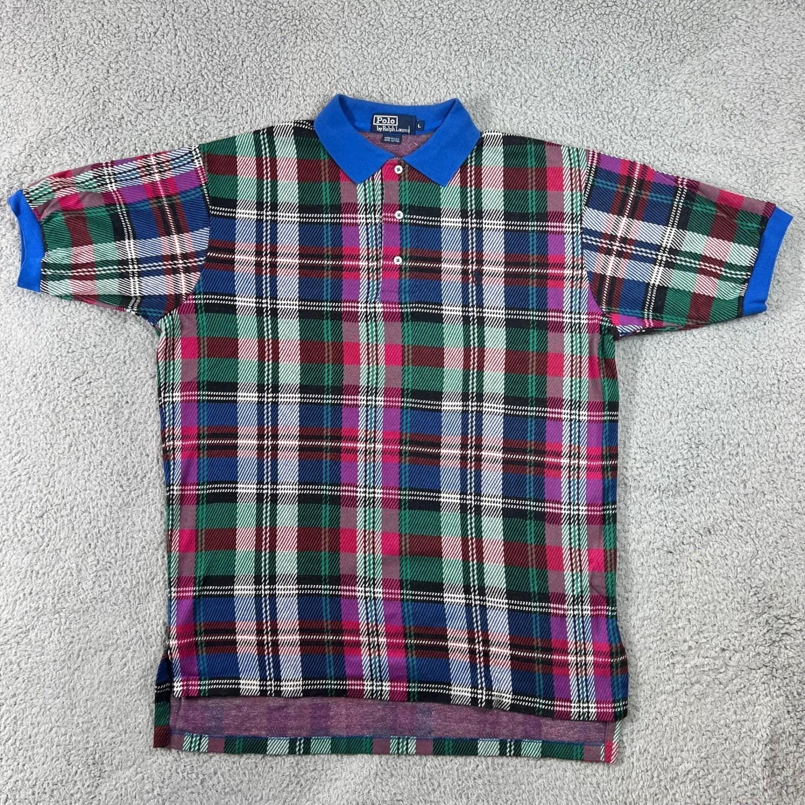 Polo Ralph Lauren Plaid Golf Shirt Men's L 100% Cotton Made in USA (NWT)