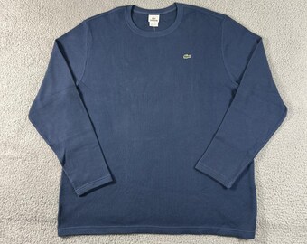 Lacoste Thermal T-Shirt Men US 4XL (EU/3XL) Blue Waffle Knit Long Sleeve Logo