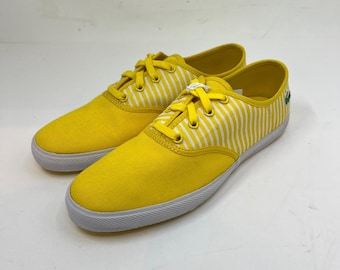 Lacoste Gambetta Sneakers Women 7 Yellow White Striped Canvas Low Top Vintage