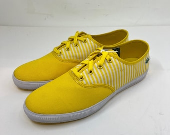 Lacoste Gambetta Sneakers Women 8 Yellow White Striped Canvas Low Top Vintage