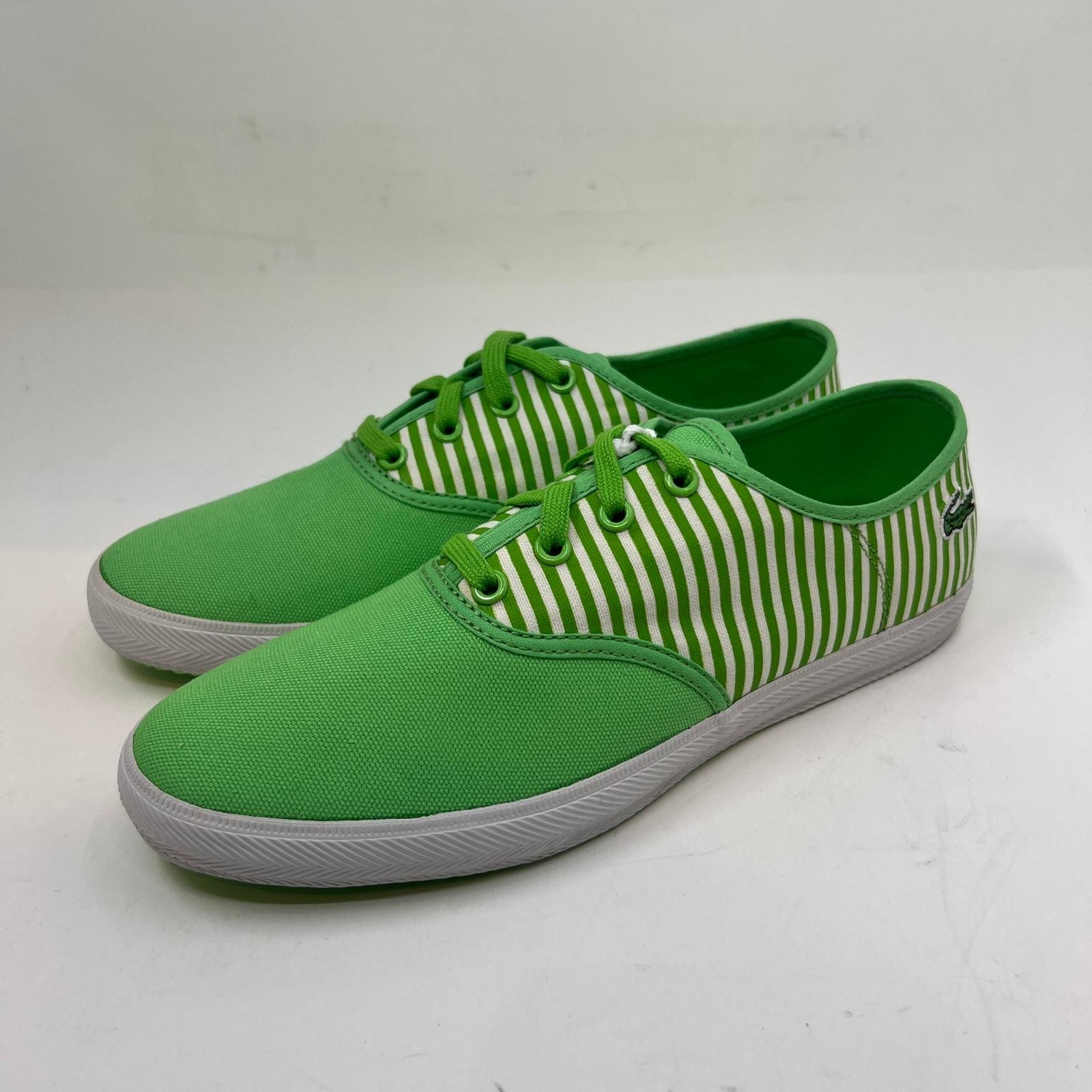 Lacoste, Lacoste Gambetta Sneakers Women 7.5 Green White Striped Canvas Low Top Vintage