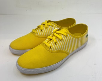 Lacoste Gambetta Sneakers Women 7.5 Yellow White Striped Canvas Low Top Vintage