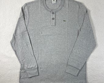 Lacoste Henley Shirt Men's US Size 3XL (EU/2XL) Grey Waffle Knit Long Sleeve VTG