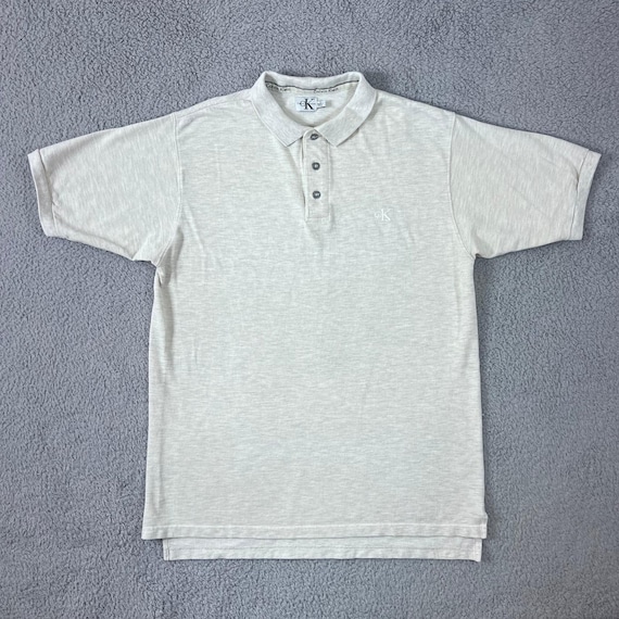 Calvin Klein Jeans, Calvin Klein Jeans Polo Shirt Men's L Oatmeal Heather Cotton Short Sleeve VTG