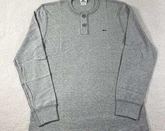 Lacoste Henley Shirt Men's US Size L (EU/M) Grey Waffle Knit Long Sleeve VTG