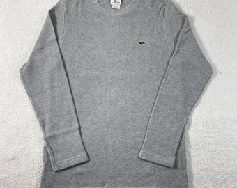 Lacoste Thermal Shirt Men's US Size L (EU/M) Grey Waffle Knit Long Sleeve VTG