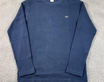 Lacoste Thermal T-Shirt Men US M (EU/S) Blue Waffle Knit Long Sleeve Logo