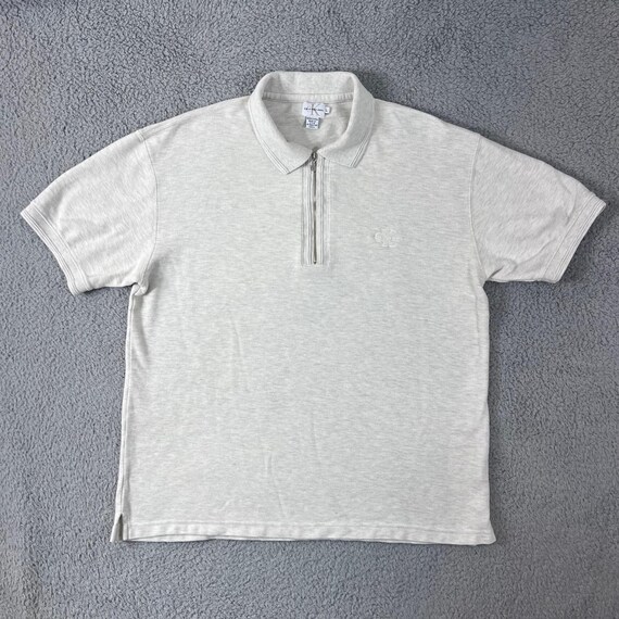 Calvin Klein Jeans, Calvin Klein Jeans Zip Shirt Men's Large Oatmeal Heather Short Sleeve Vintage