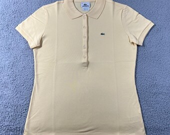 Lacoste Polo Shirt Women L (EU/10) Yellow Pique Stretch Short Sleeve Button Up