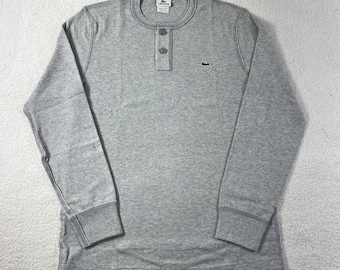 Lacoste Henley Shirt Men's US Size M (EU/S) Grey Waffle Knit Long Sleeve VTG