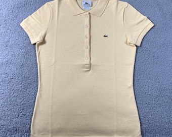Lacoste Polo Shirt Women M (EU/6) Yellow Pique Stretch Short Sleeve Button Up
