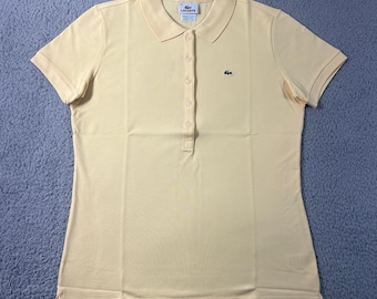 Lacoste Polo Shirt Women L (EU/12) Yellow Pique Stretch Short Sleeve Button Up