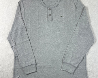 Lacoste Henley Shirt Men's US Size 4XL (EU/3XL) Grey Waffle Knit Long Sleeve VTG