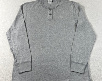 Lacoste Henley Shirt Men's US Size 2XL (EU/XL) Grey Waffle Knit Long Sleeve