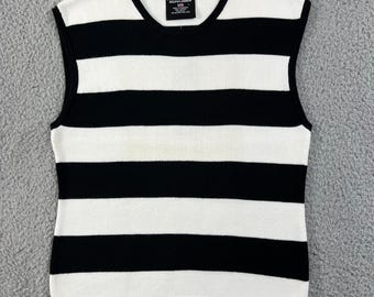 Polo Jeans Co Ralph Lauren Sweater Vest Womens L Black White Striped Cotton Knit