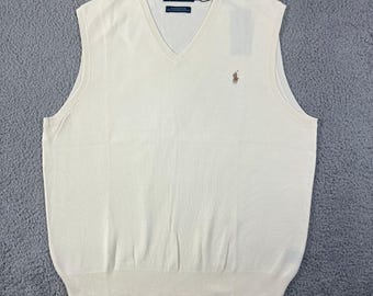 Polo Ralph Lauren sweatervest heren XL crème pima katoen v-hals ponylogo NWT