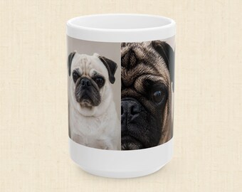 Roly & Mabel Study No. 1 | Ceramic Mug 15oz | Composure-Inspection | Pug Portrait | Lo-Fi Art Coffee Mug