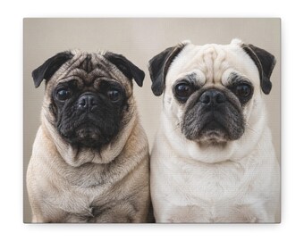 Grumble Lo-Fi Pug Portrait Canvas | Roly & Mabel Stretched Canvas Print | Pug Wall Art | Lo-Fi Study Decor
