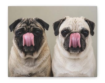 Grumble Lo-Fi Pug Canvas | Air Lick Portrait Stretched Canvas | Funny Pug Wall Art | Lo-Fi Study Decor