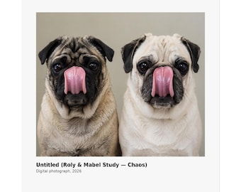 Grumble Lo-Fi Pug Fine Art Print | Roly & Mabel Study - Chaos | Unframed Matte Poster | Funny Pug Wall Art