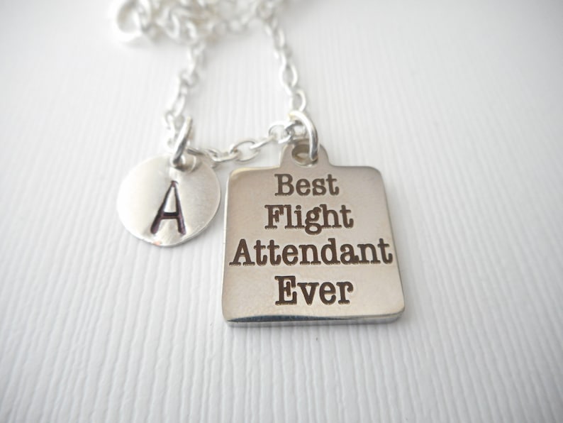 Initial Necklace Christmas gift personalized airline stewardess Best Flight Attendant Ever airplane airplanes airline hostess