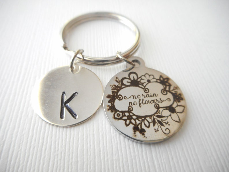 AA Recovery Gifts Fearless Initial Keychain gift for her domestic abuse cancer survivor Recovery No Rain No Flowers Health Healing
