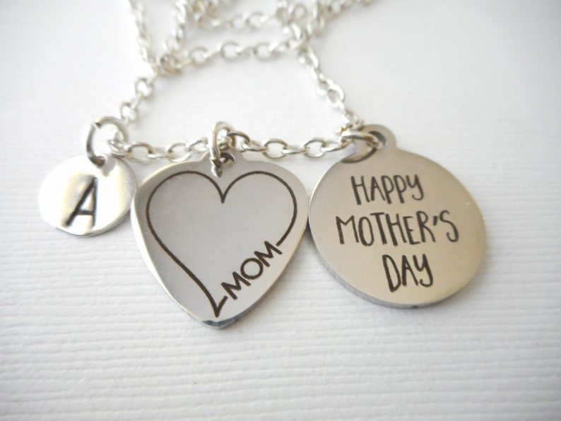 gift for mom Happy Mother/'s Day -Initial Necklace mom anniversary idea present gift to mom mother jewelry son to mother Mom Heart