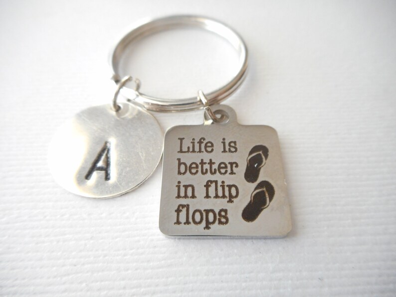 Gift For Her Kid Life Is Better In Flip Flops Initial Keychain Lake Birthday Wanderlust Boating Gifts Summer Fun Gift Ideas Accessories Keychains Lanyards Somoto Cz