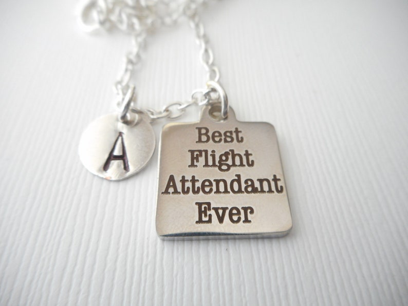 Initial Necklace Christmas gift personalized airline stewardess Best Flight Attendant Ever airplane airplanes airline hostess