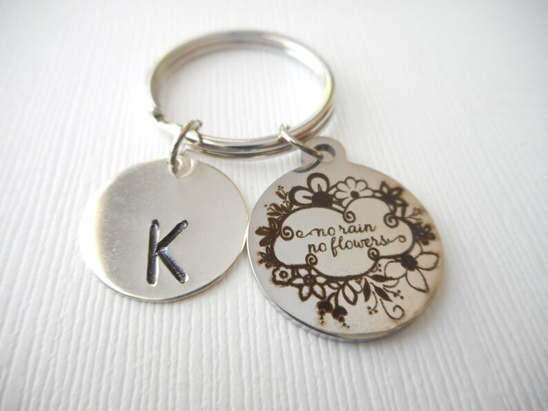 AA Recovery Gifts Fearless Initial Keychain gift for her domestic abuse cancer survivor Recovery No Rain No Flowers Health Healing