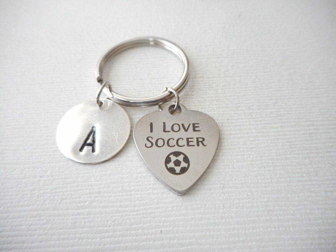 I Love Soccer Initial Keychain/ Soccer Keychain Personalized Etsy