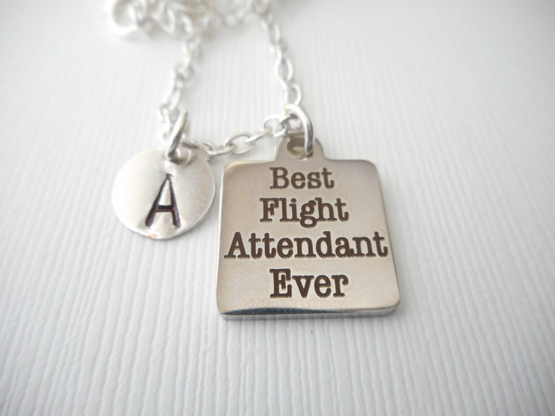 Initial Necklace Christmas gift personalized airline stewardess Best Flight Attendant Ever airplane airplanes airline hostess