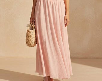 Gerimpelde boho maxi-rok voor dames, vloeiende hoog getailleerde a-lijn rok, elastische taille zomerrok, lange romantische strandrok, vrijetijdsrok