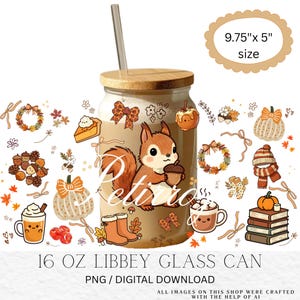 Gezellige herfstwrap voor glazen blikje (PNG), wrap voor pompoen-kruidenlatte voor een Libbey glazen blikje van 473 ml, herfstboeken, kaarsen, taart (PNG), herfstesthetiek sublimatie