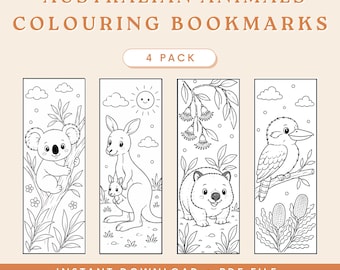 Australian Animal Colouring Bookmarks Reading Reward Homeschool Classroom Printable Ages 5-8 Craft for Kids Digital Download Quiet Time