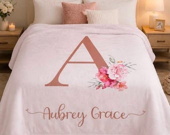Personalisierte Blumenmonogramm Babydecke | Personalisierter Sherpa Fleece Überwurf