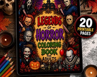 Horror Coloring Book for Adults | Scary Movie Inspired Coloring Pages | Slasher, Creepy Clown & Halloween Printable PDF