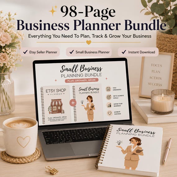 Etsy Seller Planner Bundle, Small Business Planner, Digital Business Organizer, Product Tracker, Goal Planner, Printable PDF