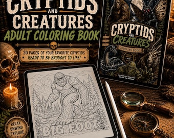 Cryptids Coloring Book for Adults | Mythical Creatures & Folklore Monsters Coloring Pages | Printable Halloween PDF | 20 Digital Pages