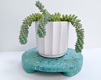 Terrazzo Plant Pedestal, Colorful Indoor Plant Stand, Marbled Tabletop Plant Stand, Round Decorative Tray